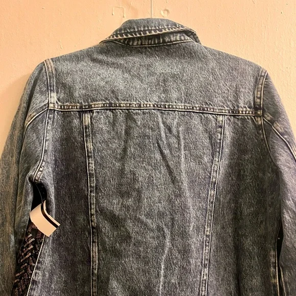 nwt 🆕 denim moto jacket with abstract plaid sequins - Picture 13 of 16